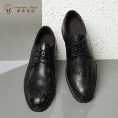 康奈定制简约商务真皮镂空透气男士德比鞋