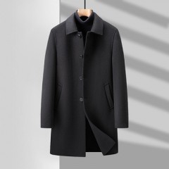 司奇隆羊毛大衣男中年中长款双面呢派克服中年爸爸装男士毛呢外套