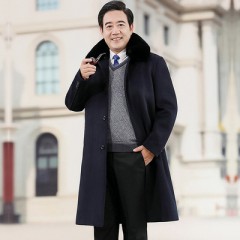 中老年冬季羊毛保暖加厚中长款可拆卸内胆爸爸爷爷呢子大衣外套男
