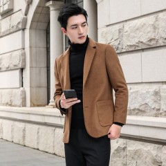 司奇隆羊毛西服男款青年韩版春秋纯色商务休闲毛呢西装男外套