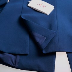 深湖蓝色乱麻女士知性纯色职业西装套装女2022秋装新款时尚工作服西服外套