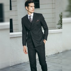 男西服套装黑白条纹男商务休闲韩版修身职业正装婚礼西装