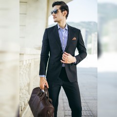 西装套装男修身伴郎服结婚新郎礼服黑色商务休闲西服正装西服