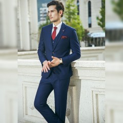 西服套装蓝色男士修身商务正装上班西装职业伴郎服新郎结婚礼服秋