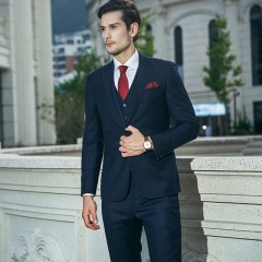 男秋季正装西服套装男士宝蓝格子休闲商务修身结婚礼服西装男英伦