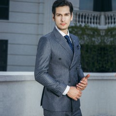 男士条纹西装套装男商务休闲修身韩版正装小西服青年新郎结婚礼服