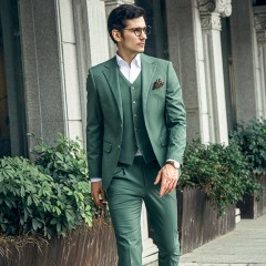 西装男套装绿色商务休闲正装新郎结婚高端定制男士婚礼西服