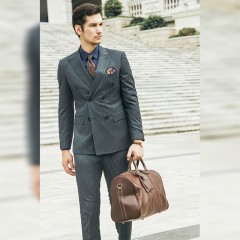 西服套装墨绿色条纹男士修身商务正装上班西装职业伴郎服新郎结婚礼服秋
