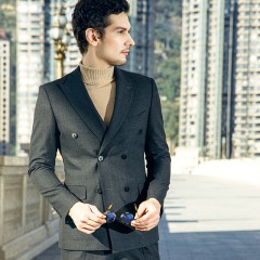 西服套装老灰暗格男士修身商务正装上班西装职业伴郎服新郎结婚礼服秋