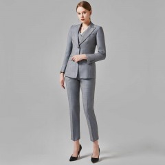 职业西服套装灰色女2022秋新款时尚长袖西装套装OL气质正装工作服