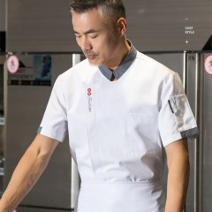高级厨师工作服男短袖夏季透气中国风工装酒店餐饮饭店厨房定制