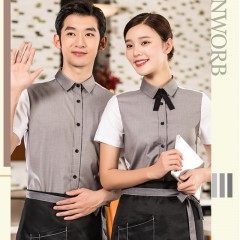 高端服务员餐饮衬衣短袖酒店西餐厅传菜员配色纯棉工作服时尚套装