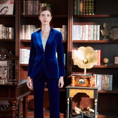 高端气质职业装蓝色丝绒小西服2022秋冬时尚女西装套装办公室商务正装