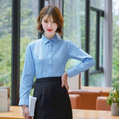 春秋季男女同款长袖衬衫商务职业纯白蓝色衬衣免烫企业工装绣LOGO