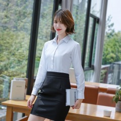 春秋季男女同款长袖衬衫商务职业纯白蓝色衬衣免烫企业工装绣LOGO