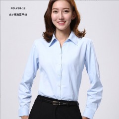 春秋季男女同款长袖衬衫商务职业纯白蓝色衬衣免烫企业工装绣LOGO