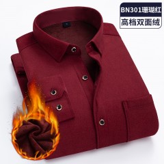 2022年秋冬季新款男士时尚舒适双面绒加绒加厚保暖衬衫男条纹商务