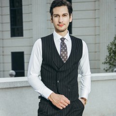 男西服套装黑白条纹男商务休闲韩版修身职业正装婚礼西装