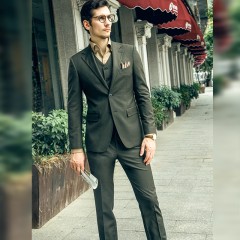 西装男套装草绿色商务休闲正装新郎结婚高端定制男士婚礼西服