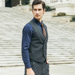 西服套装墨绿色条纹男士修身商务正装上班西装职业伴郎服新郎结婚礼服秋