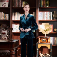 红色丝绒西服套装2022秋季新款韩版时尚女系带西装外套
