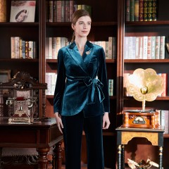 红色丝绒西服套装2022秋季新款韩版时尚女系带西装外套