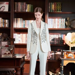 2022秋冬职业套装高级感重工刺绣炸街西服裤子女神范御姐白色西装外套