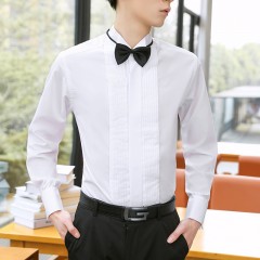 2022新款燕尾服立领结婚礼服衬衫男白法式袖扣衬衫 男士长袖衬衫