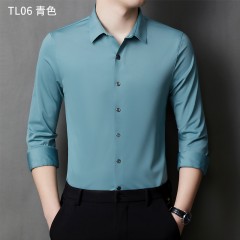 2022春款男士长袖青年高弹力修身衬衣男商务休闲白衬衫纯色大码