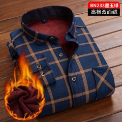 冬季新款双面绒格子衬衫中年男子加绒加厚磨毛百搭衬衣保暖爸爸装