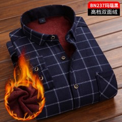 冬季新款双面绒格子衬衫中年男子加绒加厚磨毛百搭衬衣保暖爸爸装
