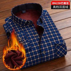 冬季新款双面绒格子衬衫中年男子加绒加厚磨毛百搭衬衣保暖爸爸装