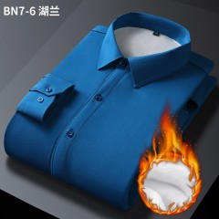 加绒加厚纯色弹力免烫保暖衬衫男长袖商务休闲寸衫男工装上衣白色