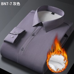 加绒加厚纯色弹力免烫保暖衬衫男长袖商务休闲寸衫男工装上衣白色