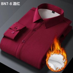 加绒加厚纯色弹力免烫保暖衬衫男长袖商务休闲寸衫男工装上衣白色