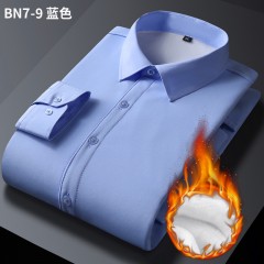 加绒加厚纯色弹力免烫保暖衬衫男长袖商务休闲寸衫男工装上衣白色