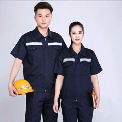夏季长袖涤棉工作服两件套装男焊工电焊劳保服透气短袖工程服套装