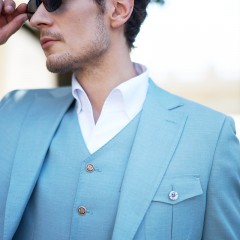 新郎结婚礼服男士西服套装婚礼高级感浅蓝色韩潮时尚正装高端男西装