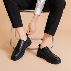 男鞋黑色系带皮鞋男头层牛皮舒适厚底商务休闲男皮鞋潮流百搭